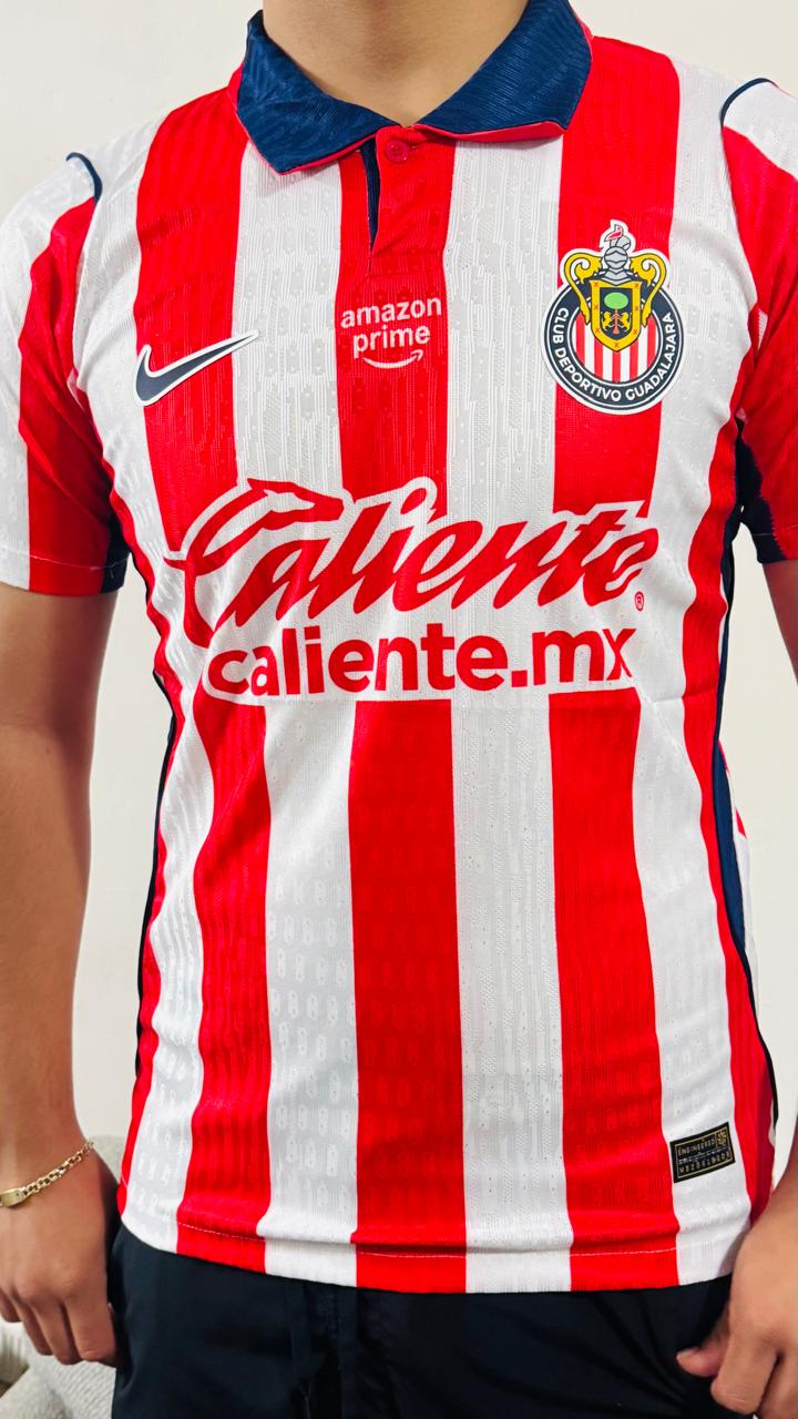 Red and white Guadalajara soccer jersey
