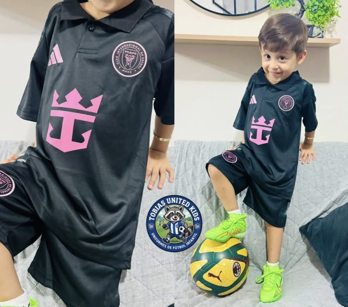 Kids black and pink soccer kit